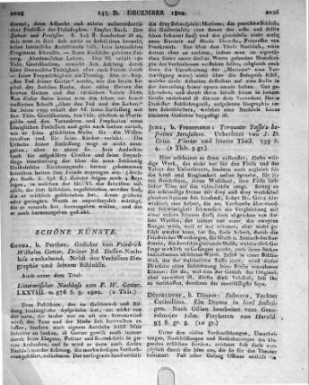Jena, b. Frommann: Torquato Tasso’s befreites Jerusalem. Uebersetzt von J. D. Gries. Vierter und letzter Theil. 199 S. 4.