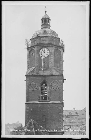 Meißen. Turm der Frauenkirche mit Glockenspiel