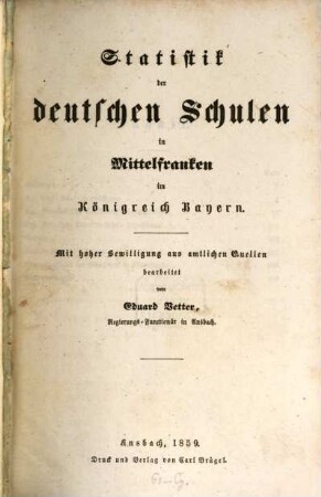 Statistik der deutschen Schulen in Mittelfranken im Königreich Bayern