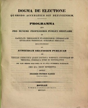 Dogma de electione quomodo accuratius sit definiendum : Progr.