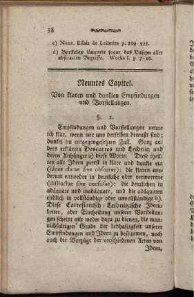 Neuntes Capitel. Von klaren und dunklen Empfindungen und Vorstellungen