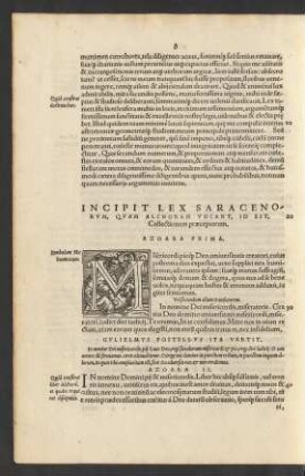 Incipit Lex Saracenorum, Quam Alchoran Vocant, Id Est, Collectionem praeceptorum.