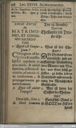 Locus XXVIII. De Matrimonio, Et Conjugio Sacerdotum