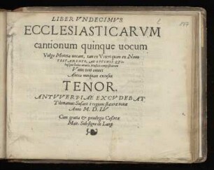 Liber undecimus ecclesiasticarum cantionum quinque vocum ... Tenor