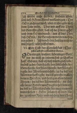 VI. Ein Lob der Herrlichkeit / Majestät und Freundlichkeit Gottes.