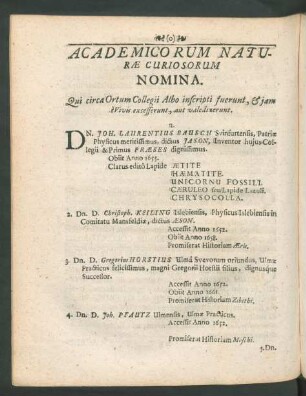 Academicorum Naturae Curiosorum Nomina.