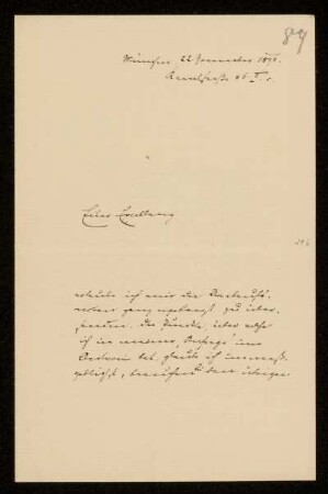 89: Brief von Karl von Unzer an Gottlieb Planck, München, 22.11.1896