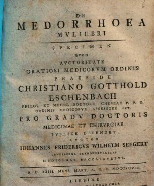 De Medorrhoea Muliebri Specimen