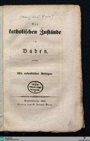 [1]: Die katholischen Zustände in Baden