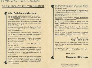 Stimmzettel für Hermann Böhringer zur OB-Wahl