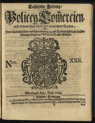 Nro. XXII, Montags, den 1. Jun. 1739