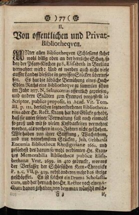 II. Von offentlichen und Privat-Bibliothequen.