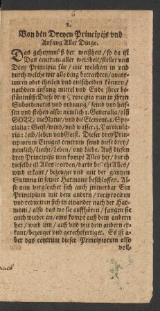 2. Von den Dreyen Principiis und Anfang aller Dinge.