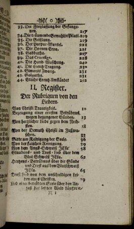 II. Register. Der Rubriquen von den Liedern.