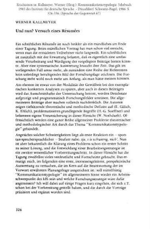 Und nun? Versuch eines Resümees