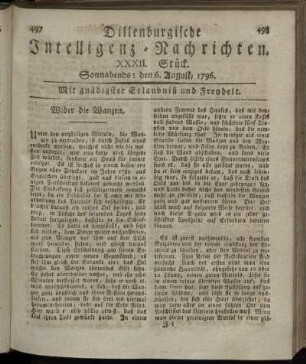 XXXII. Stück. Sonnabends: den 6. August 1796.