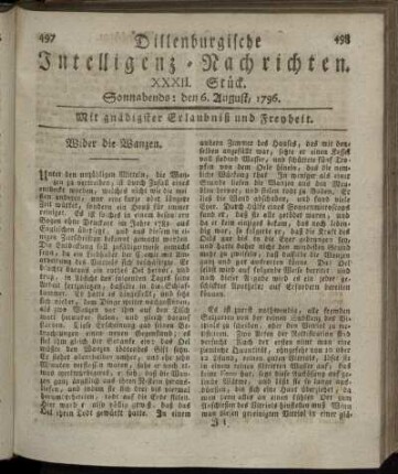 XXXII. Stück. Sonnabends: den 6. August 1796.