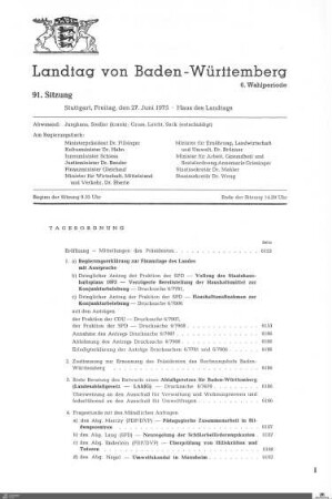 91. Sitzung, Stuttgart, 27.6.1975