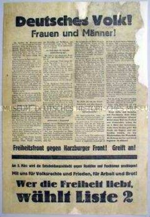 Sonderdruck der SPD zur Reichstagswahl im März 1933