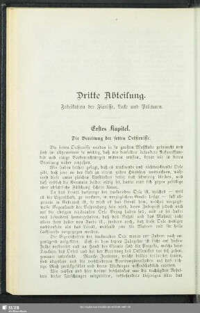 Dritte Abteilung. Fabrikation der Firnisse, Lacke und Polituren