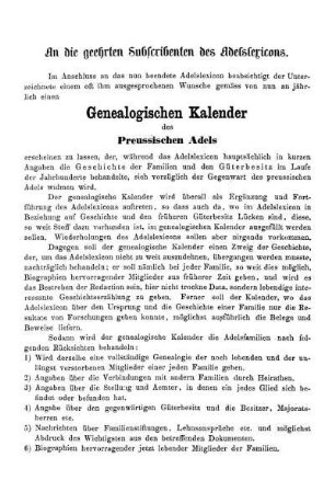 An die geehrten Subscribenten des Adelslexicons.