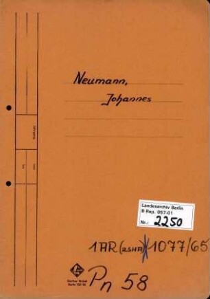 Personenheft Johannes Neumann (*05.09.1905), Kriminalsekretär und SS-Hauptsturmführer