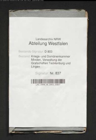 Vermessung der Zehntländereien zu Espel, Vogtei Recke