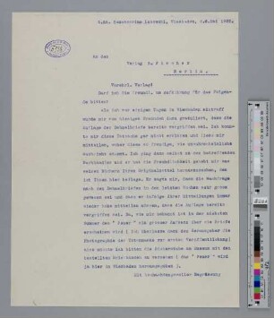 Brief an den S. Fischer Verlag