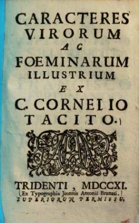 Caracteres virorum ac foeminarum illustrium ex C. Cornelio Tacito