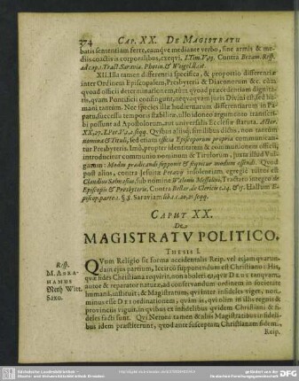 Caput XX. De Magistratu Politico