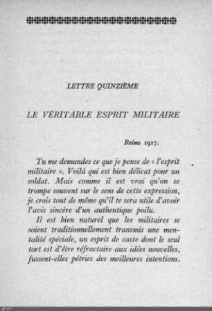 Lettre quinzième: Le véritable l'esprit militaire