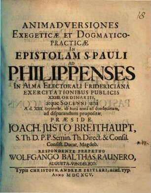 Animadversiones exegeticae et dogmatico-practicae in epistolam S. Pauli ad Philippenses