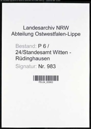 Sterberegister Standesamt Witten-Rüdinghausen