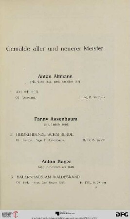 Gemälde alter und neuerer Meister (Nr.1-84)