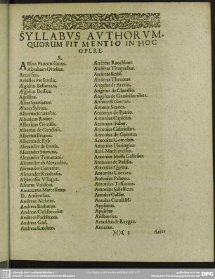 Syllabus Authorum, Quorum Fit Mentio In Hoc Opere