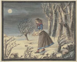 Die Dichterin Anna Louise Karsch in einer Winterlandschaft bei Vollmond
