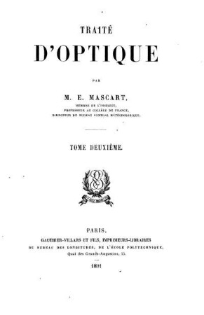 Tome 2: Traité d'optique. Tome Deuxième