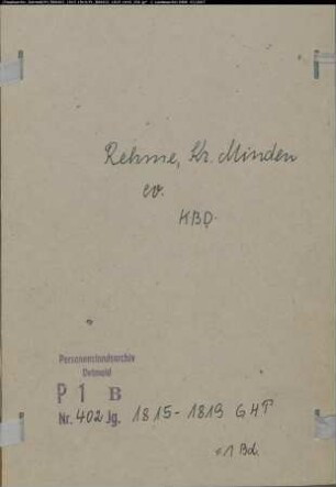Kirchenbuchduplikat der evangelischen Gemeinde Rehme, Kreis Minden (GHT 1815-1819) (Gemeinde: Evangelische Gemeinde Rehme)