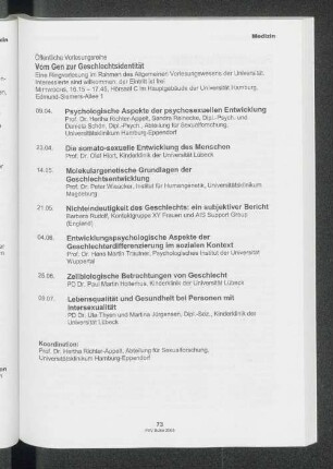[Ringvorlesung:] Vom Gen zur Geschlechtsidentität
