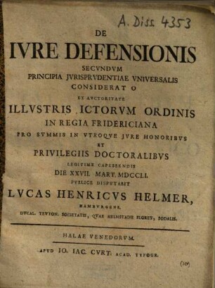 De iure defensionis secundum principia iurisprudentiae universalis considerato