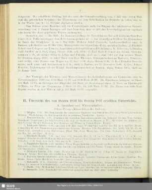 II. Übersicht des von Ostern 1890 bis Ostern 1891 erteilten Unterrichts