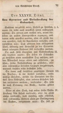Der XXXVII. Titul. Von Execuion und Vollnstreckung der Endurtheil.