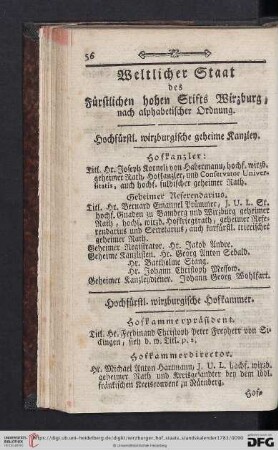 (Hochfürstl. wirzburgische geheime Kanzley - Zur hochf. Hofkammer eingehörige Aemter)