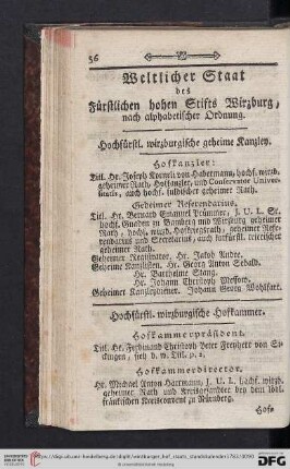 (Hochfürstl. wirzburgische geheime Kanzley - Zur hochf. Hofkammer eingehörige Aemter)