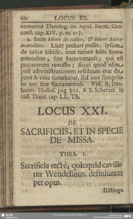Locus XXI. De Sacrificiis, Et In Specie De Missa