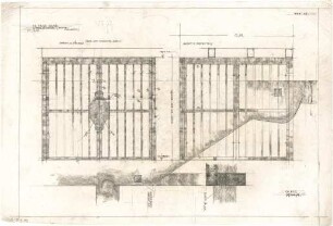 Gsaenger, Gustav; München - Allach; Ev. Kirche, Anbau Gemeindesaal - Gitterabschluss (Ansichten, Schnitt)