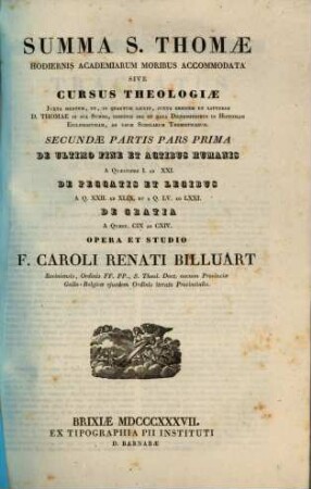 Summa Sancti Thomae hodiernis academiarum moribus accomodata sive cursus theologiae ..., 2,1