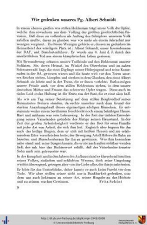 Wir gedenken unseres Pg. Albert Schmidt