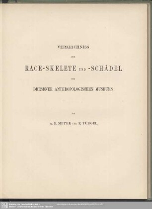 Verzeichniss Der Race-Skelete Und -Schädel Des Dresdner Anthropologischen Museums