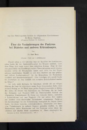 Über die Veränderungen des Pankreas bei Diabetes und anderen Erkrankungen.